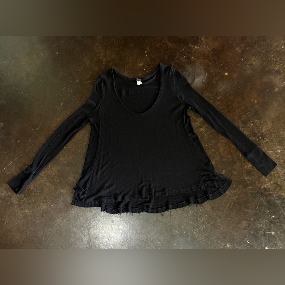 Free People Black Ruffled Tunic Blouse - Picture 2 of 14